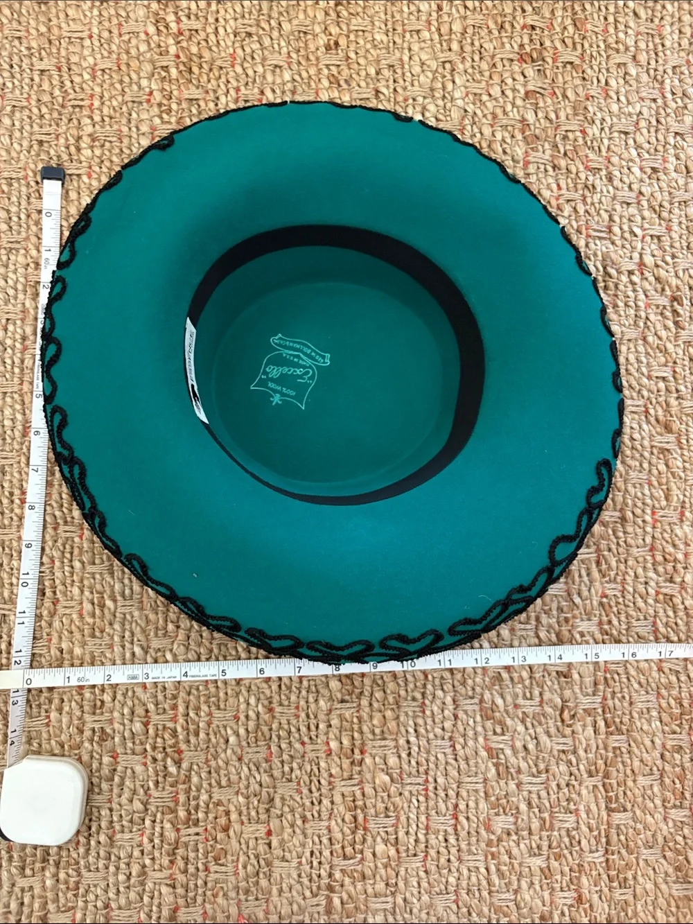 Esccello Wide Brim 100% Wool Sombrero Hat with Black Piped Embroidery